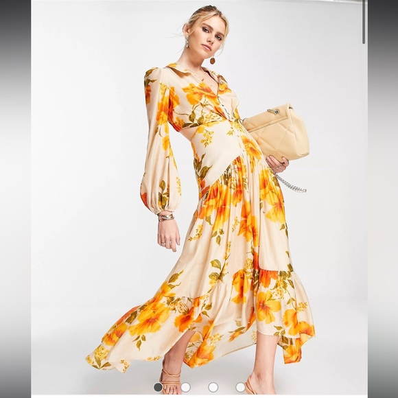 ASOS Dresses & Skirts - NWT ASOS DESIGN tiered viole maxi dress orange floral 6